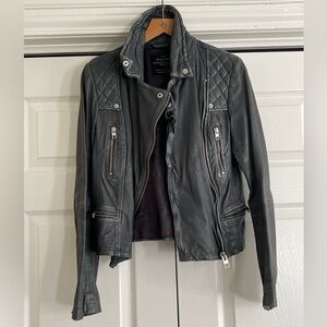 All saints leather moto jacket in grey